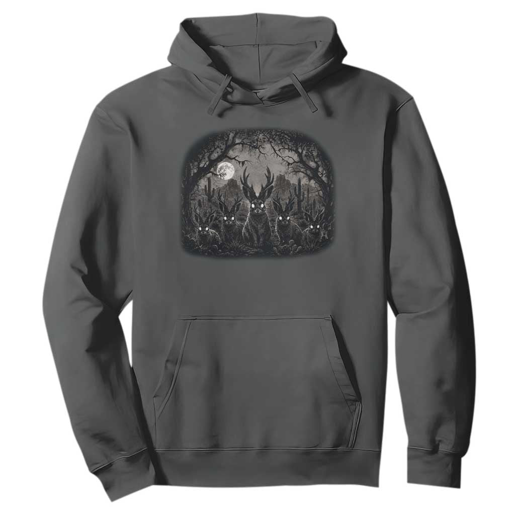 Gothic Jackalope Hoodie Monochromatic Dark Fantasy Cryptid Horned Rabbit