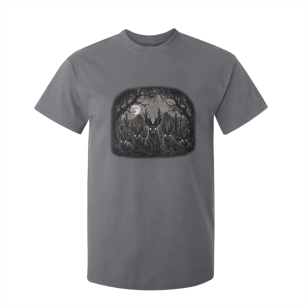 Gothic Jackalope T Shirt For Kid Monochromatic Dark Fantasy Cryptid Horned Rabbit