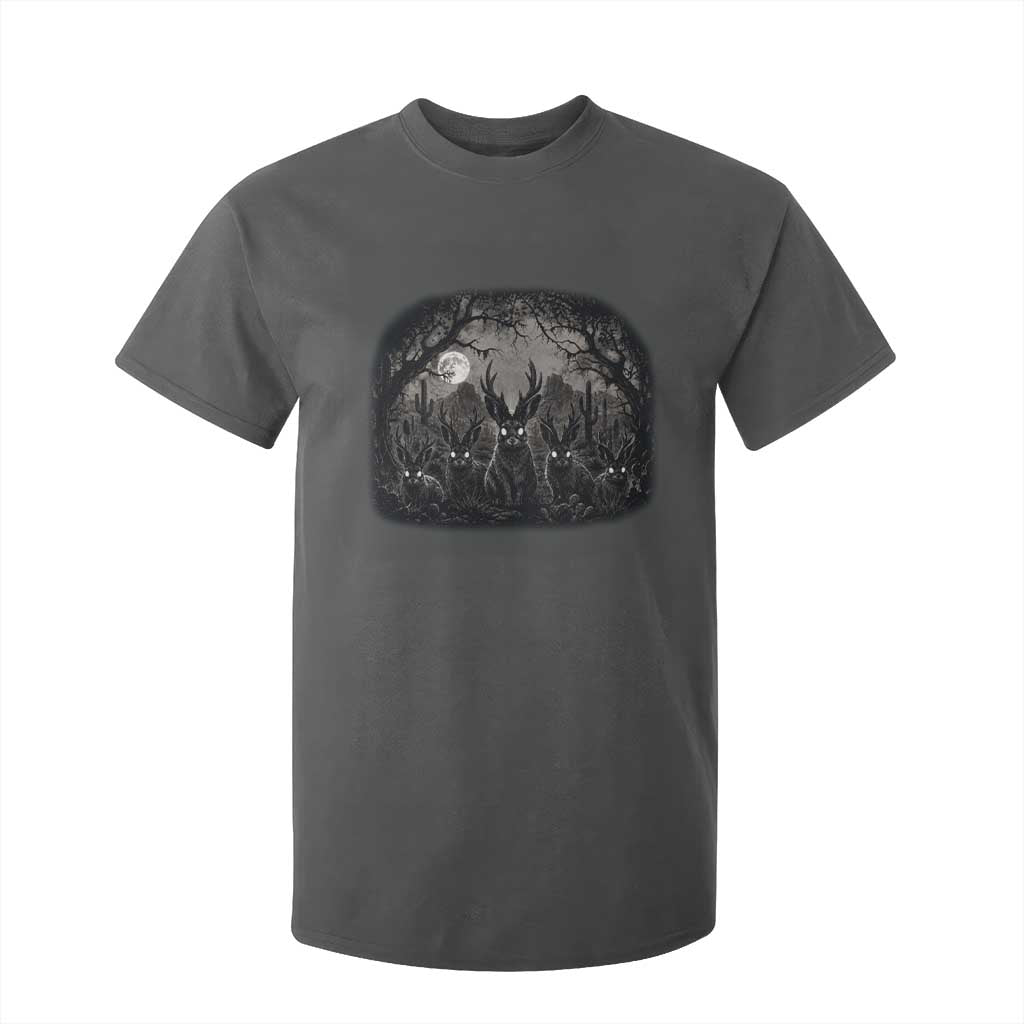 Gothic Jackalope T Shirt For Kid Monochromatic Dark Fantasy Cryptid Horned Rabbit