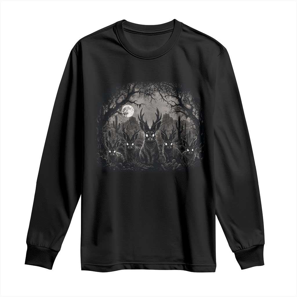 Gothic Jackalope Long Sleeve Shirt Monochromatic Dark Fantasy Cryptid Horned Rabbit