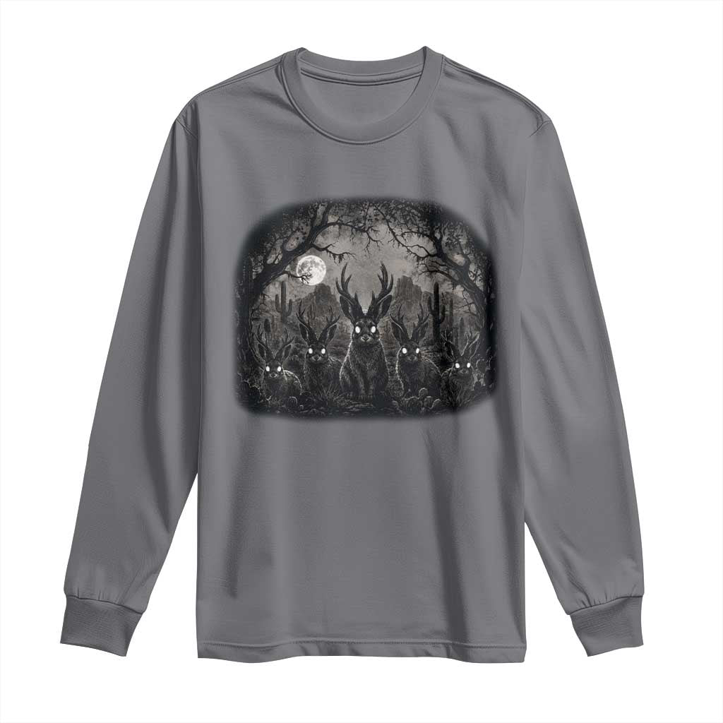 Gothic Jackalope Long Sleeve Shirt Monochromatic Dark Fantasy Cryptid Horned Rabbit