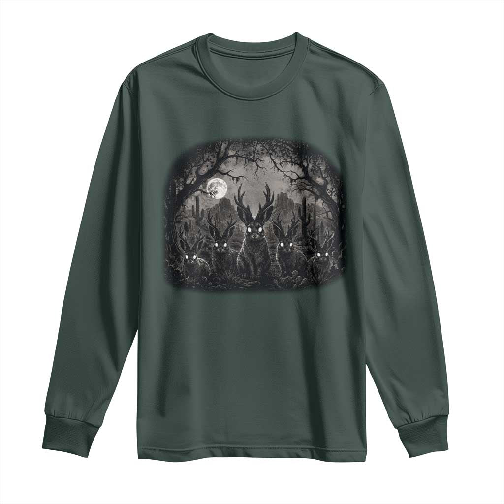 Gothic Jackalope Long Sleeve Shirt Monochromatic Dark Fantasy Cryptid Horned Rabbit