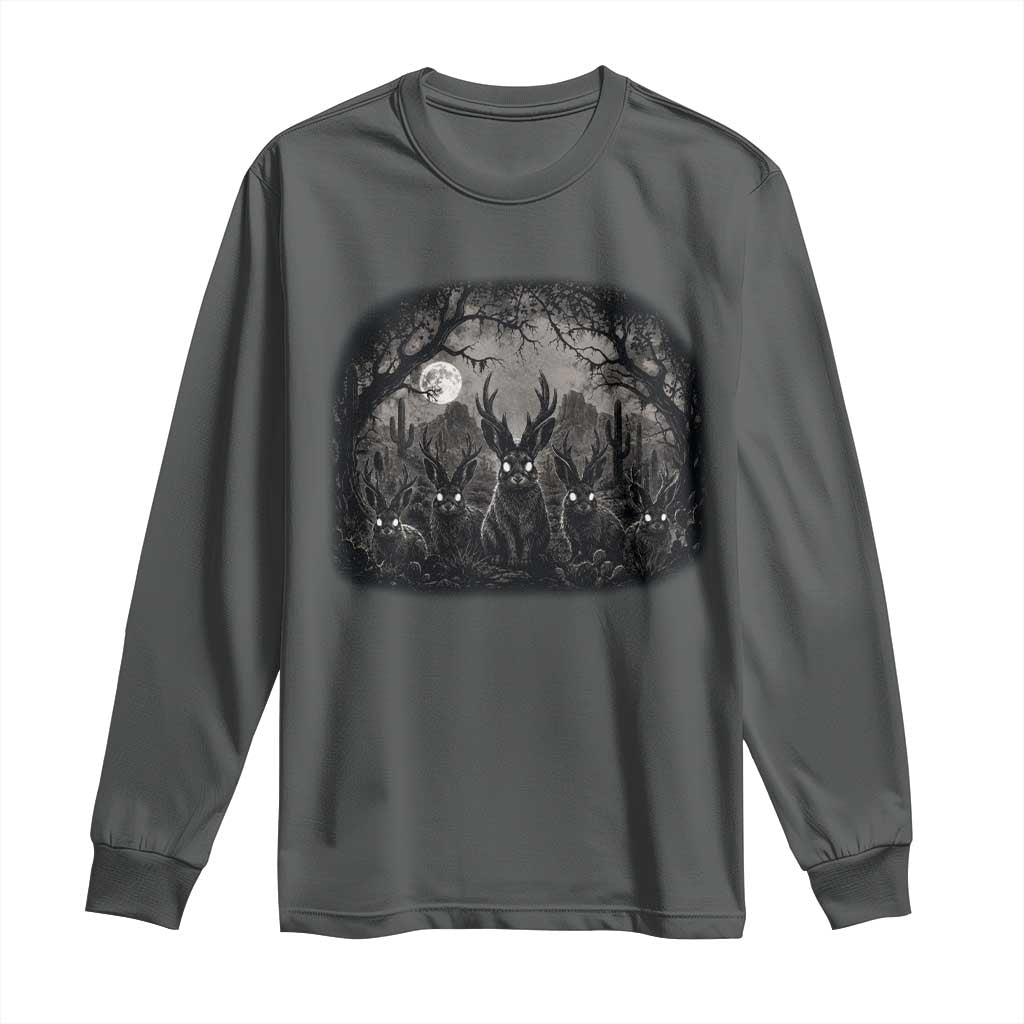 Gothic Jackalope Long Sleeve Shirt Monochromatic Dark Fantasy Cryptid Horned Rabbit