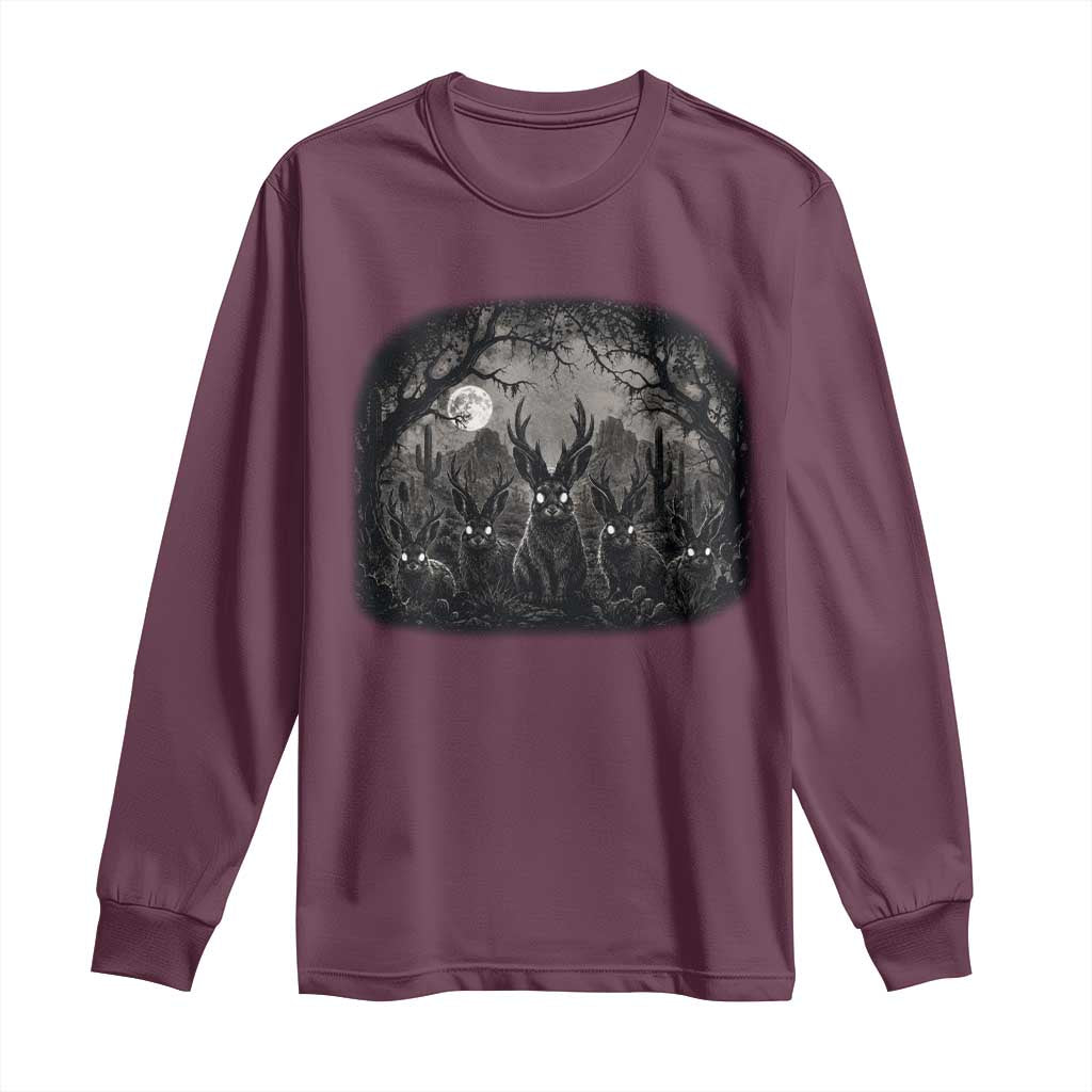 Gothic Jackalope Long Sleeve Shirt Monochromatic Dark Fantasy Cryptid Horned Rabbit