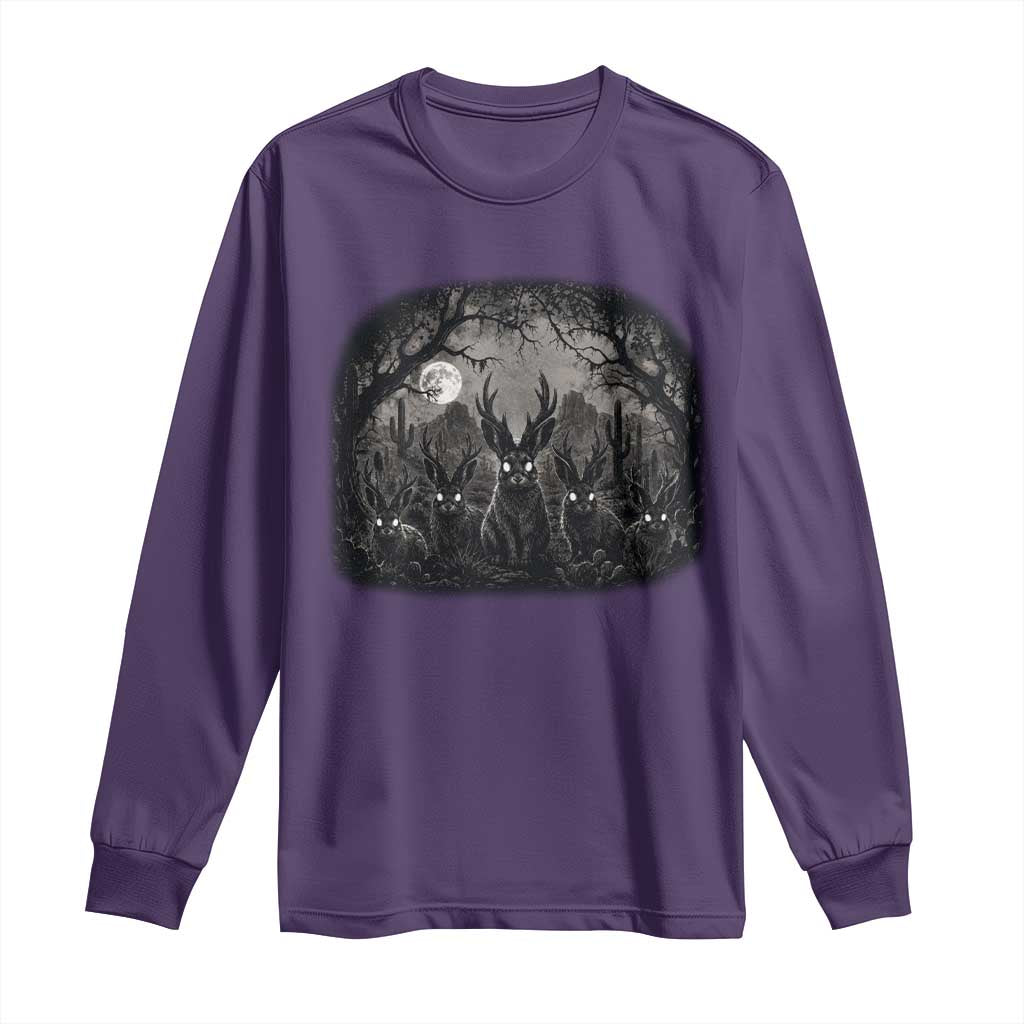Gothic Jackalope Long Sleeve Shirt Monochromatic Dark Fantasy Cryptid Horned Rabbit