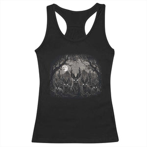 Gothic Jackalope Racerback Tank Top Monochromatic Dark Fantasy Cryptid Horned Rabbit