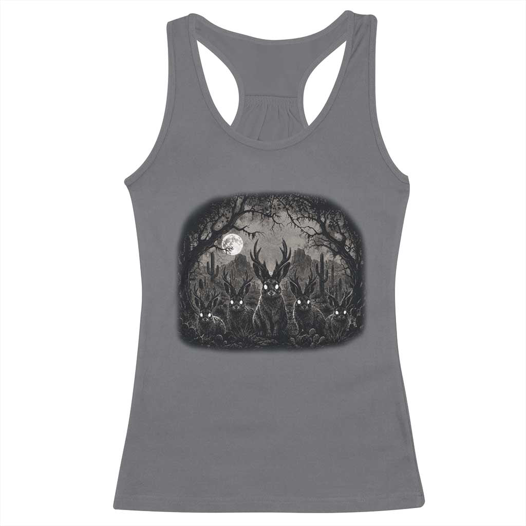 Gothic Jackalope Racerback Tank Top Monochromatic Dark Fantasy Cryptid Horned Rabbit