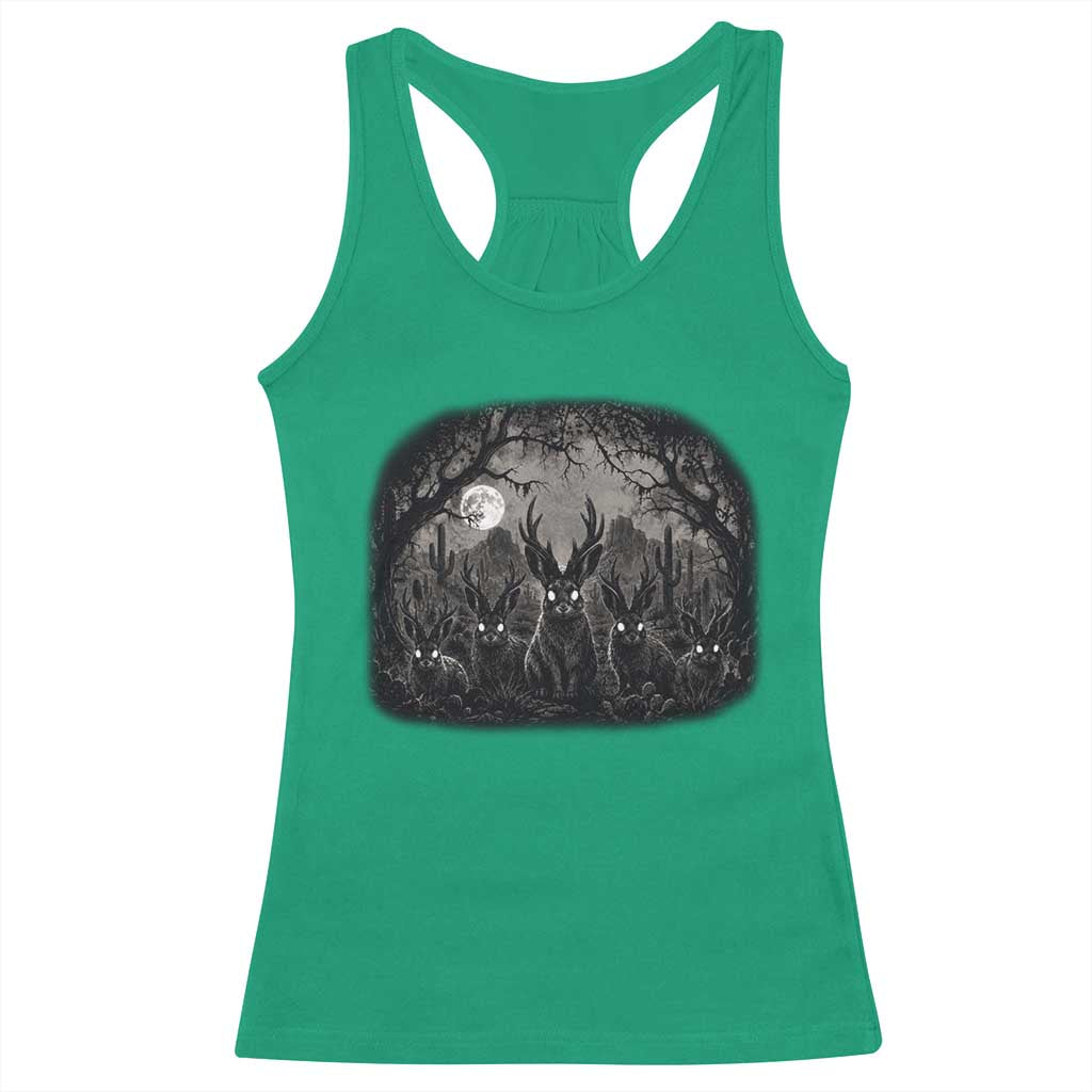 Gothic Jackalope Racerback Tank Top Monochromatic Dark Fantasy Cryptid Horned Rabbit