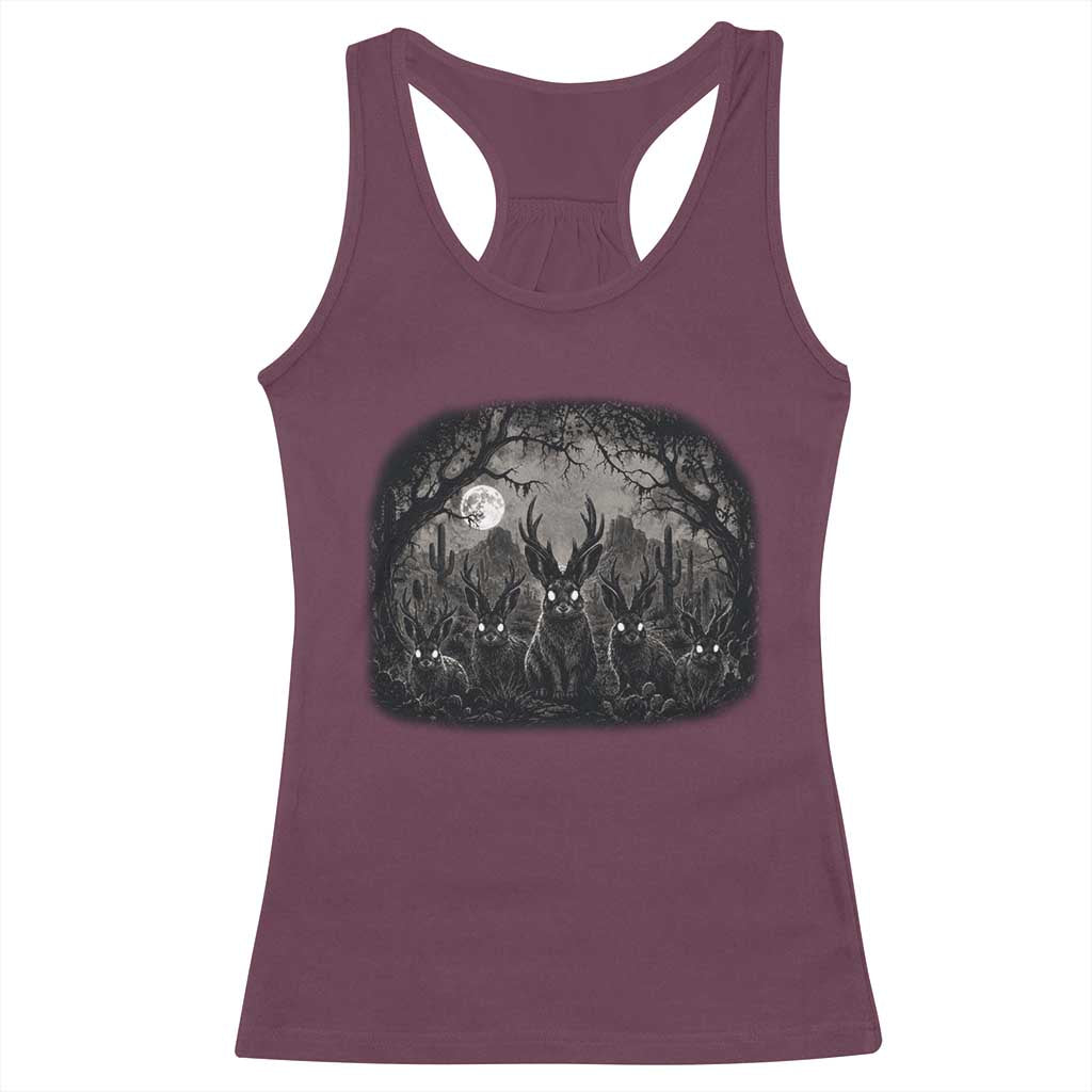 Gothic Jackalope Racerback Tank Top Monochromatic Dark Fantasy Cryptid Horned Rabbit