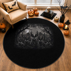 Gothic Jackalope Round Rug Monochromatic Dark Fantasy Cryptid Horned Rabbit