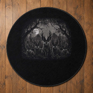 Gothic Jackalope Round Rug Monochromatic Dark Fantasy Cryptid Horned Rabbit