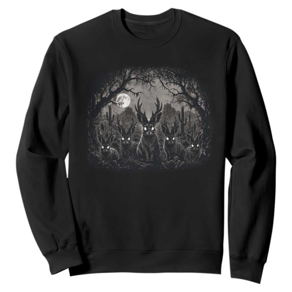 Gothic Jackalope Sweatshirt Monochromatic Dark Fantasy Cryptid Horned Rabbit