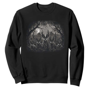 Gothic Jackalope Sweatshirt Monochromatic Dark Fantasy Cryptid Horned Rabbit