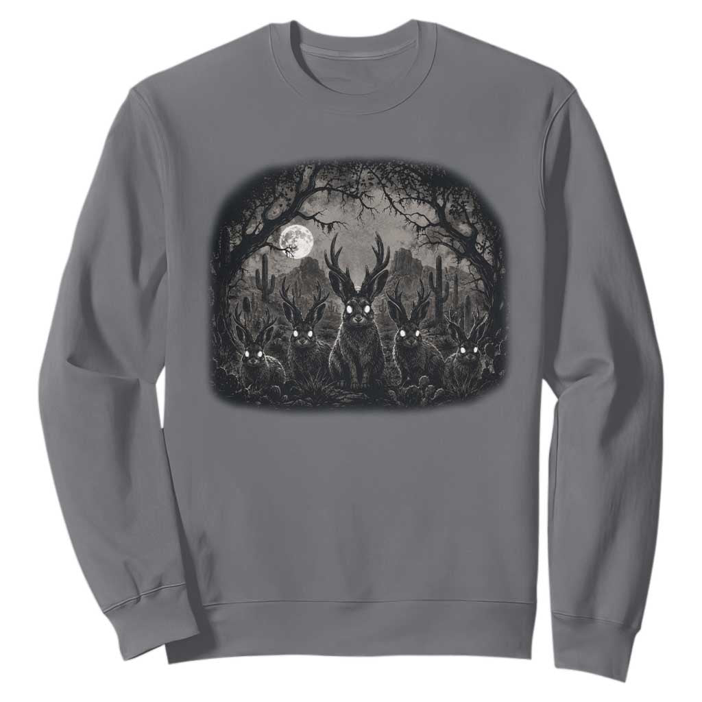 Gothic Jackalope Sweatshirt Monochromatic Dark Fantasy Cryptid Horned Rabbit