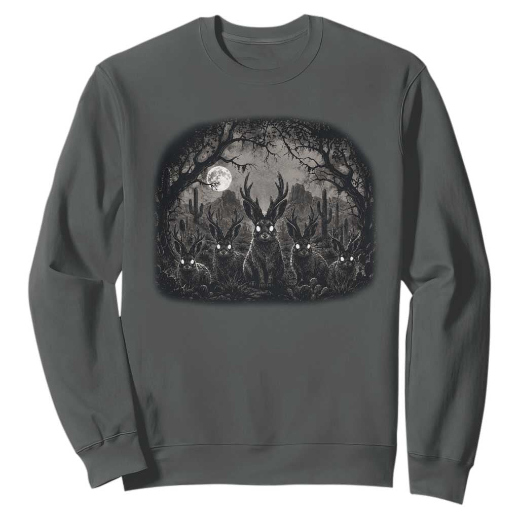 Gothic Jackalope Sweatshirt Monochromatic Dark Fantasy Cryptid Horned Rabbit