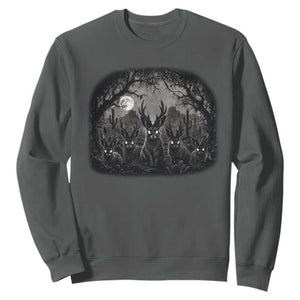 Gothic Jackalope Sweatshirt Monochromatic Dark Fantasy Cryptid Horned Rabbit
