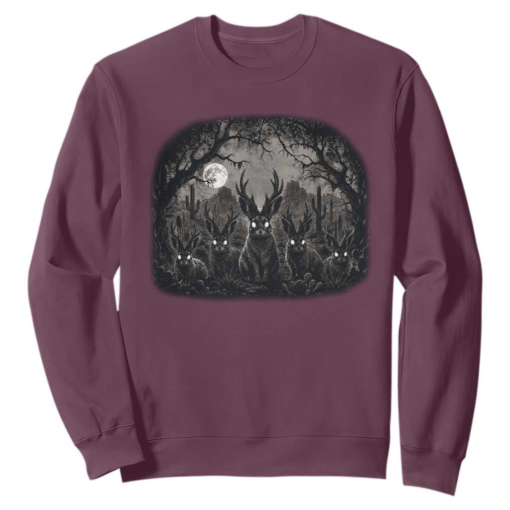 Gothic Jackalope Sweatshirt Monochromatic Dark Fantasy Cryptid Horned Rabbit