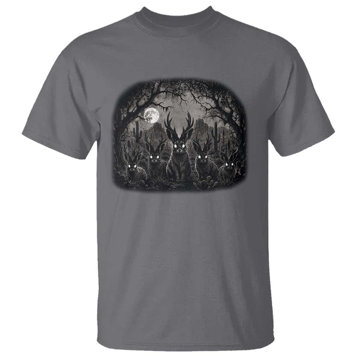 Gothic Jackalope T Shirt Monochromatic Dark Fantasy Cryptid Horned Rabbit