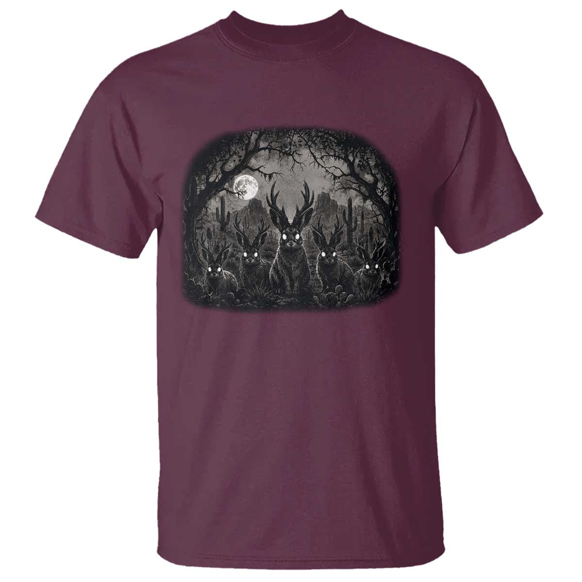 Gothic Jackalope T Shirt Monochromatic Dark Fantasy Cryptid Horned Rabbit
