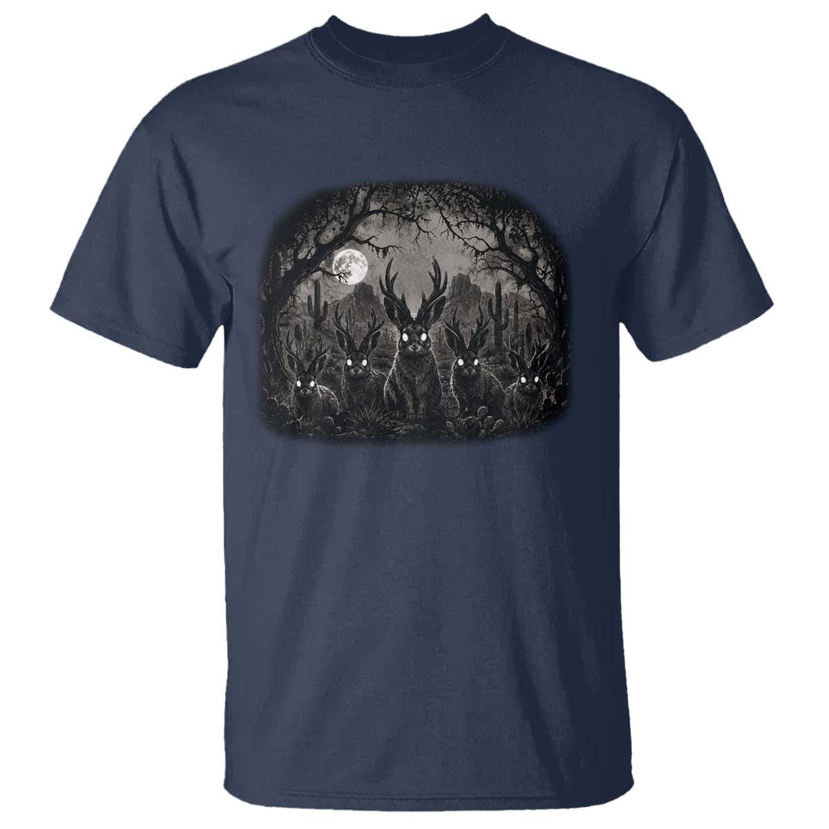 Gothic Jackalope T Shirt Monochromatic Dark Fantasy Cryptid Horned Rabbit