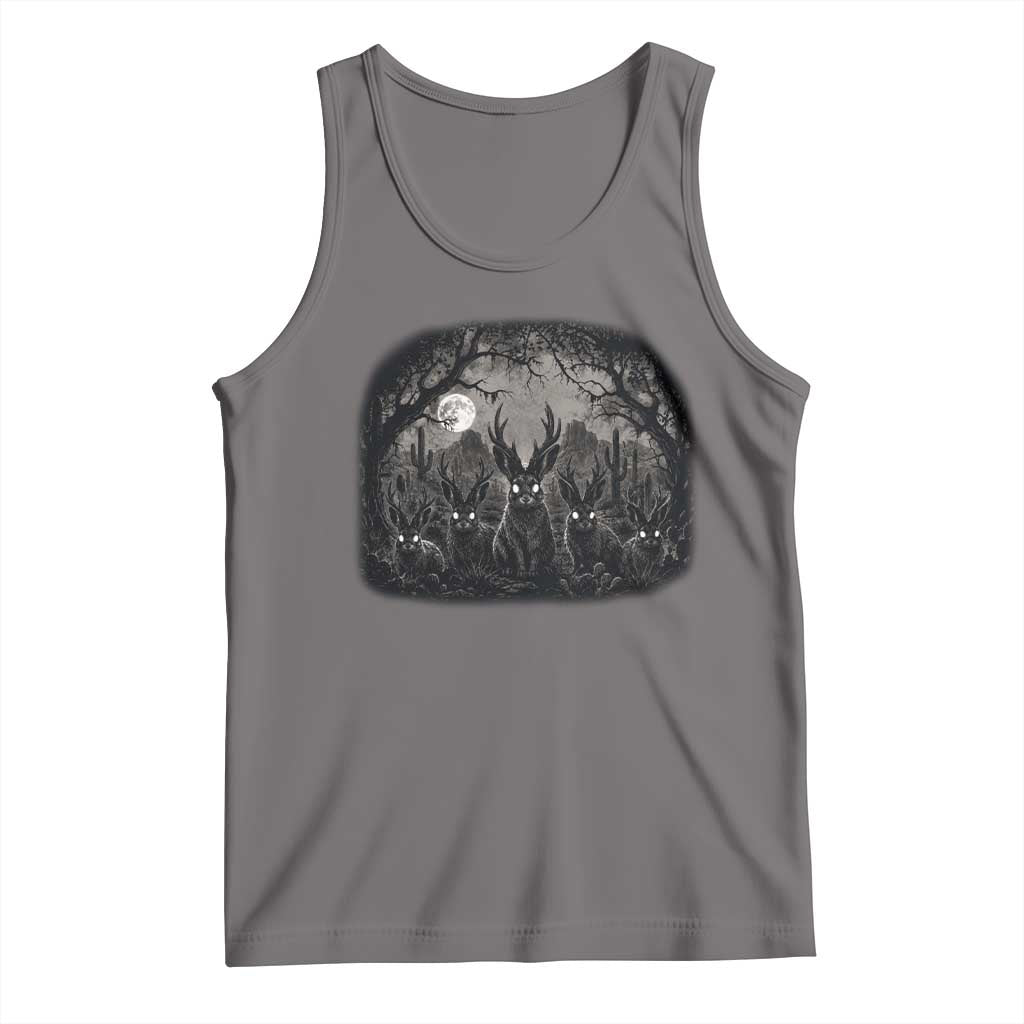 Gothic Jackalope Tank Top Monochromatic Dark Fantasy Cryptid Horned Rabbit