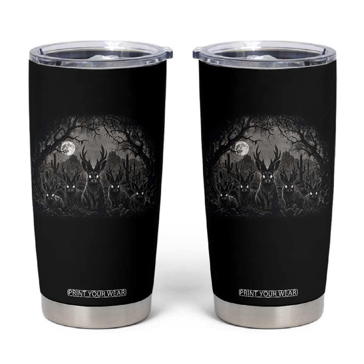 Gothic Jackalope Tumbler Cup Monochromatic Dark Fantasy Cryptid Horned Rabbit