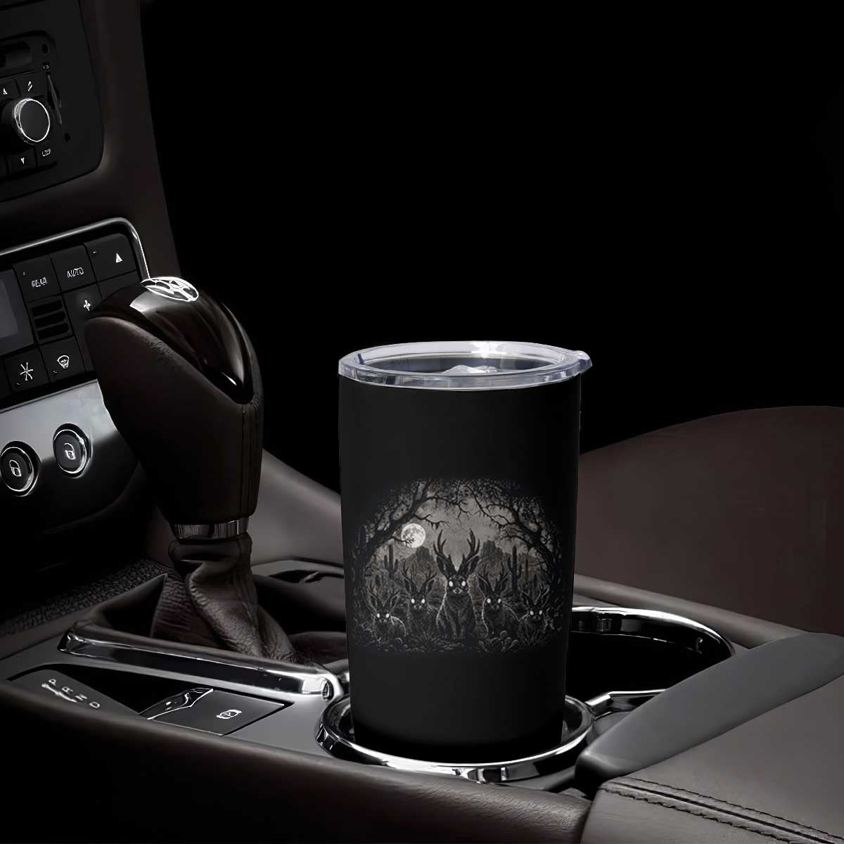 Gothic Jackalope Tumbler Cup Monochromatic Dark Fantasy Cryptid Horned Rabbit