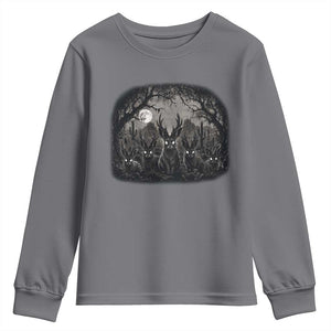 Gothic Jackalope Youth Sweatshirt Monochromatic Dark Fantasy Cryptid Horned Rabbit