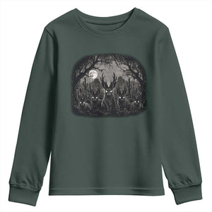 Gothic Jackalope Youth Sweatshirt Monochromatic Dark Fantasy Cryptid Horned Rabbit