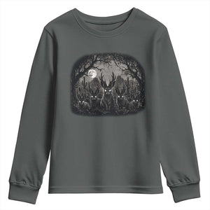 Gothic Jackalope Youth Sweatshirt Monochromatic Dark Fantasy Cryptid Horned Rabbit