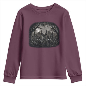 Gothic Jackalope Youth Sweatshirt Monochromatic Dark Fantasy Cryptid Horned Rabbit