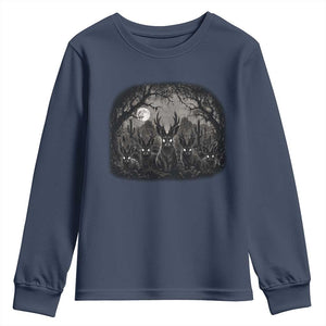 Gothic Jackalope Youth Sweatshirt Monochromatic Dark Fantasy Cryptid Horned Rabbit