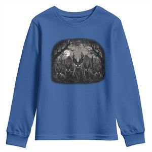 Gothic Jackalope Youth Sweatshirt Monochromatic Dark Fantasy Cryptid Horned Rabbit