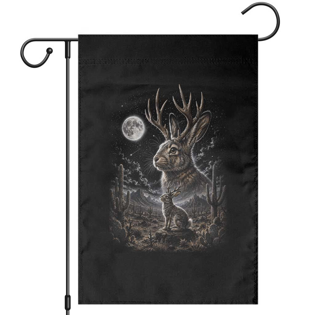 Mystical Jackalope Full Moon 90s Retro Garden Flag Desert Cactus Cryptid Horned Rabbit Aesthetic Vintage Nature Graphic