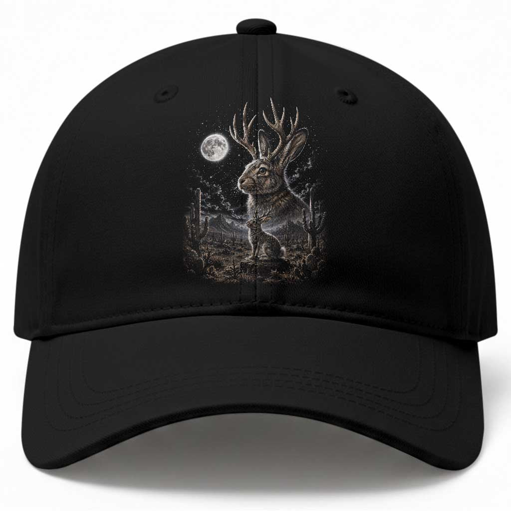Mystical Jackalope Full Moon 90s Retro Baseball Cap Desert Cactus Cryptid Horned Rabbit Aesthetic Vintage Nature Graphic