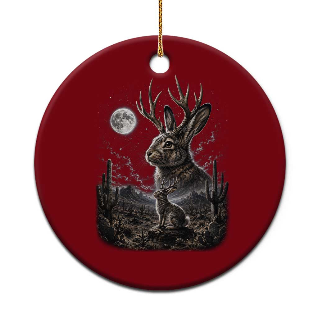 Mystical Jackalope Full Moon 90s Retro Ceramic Ornament Desert Cactus Cryptid Horned Rabbit Aesthetic Vintage Nature Graphic