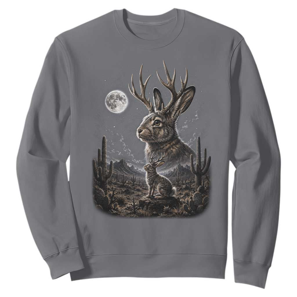 Mystical Jackalope Full Moon 90s Retro Sweatshirt Desert Cactus Cryptid Horned Rabbit Aesthetic Vintage Nature Graphic