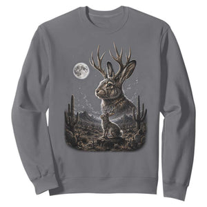 Mystical Jackalope Full Moon 90s Retro Sweatshirt Desert Cactus Cryptid Horned Rabbit Aesthetic Vintage Nature Graphic