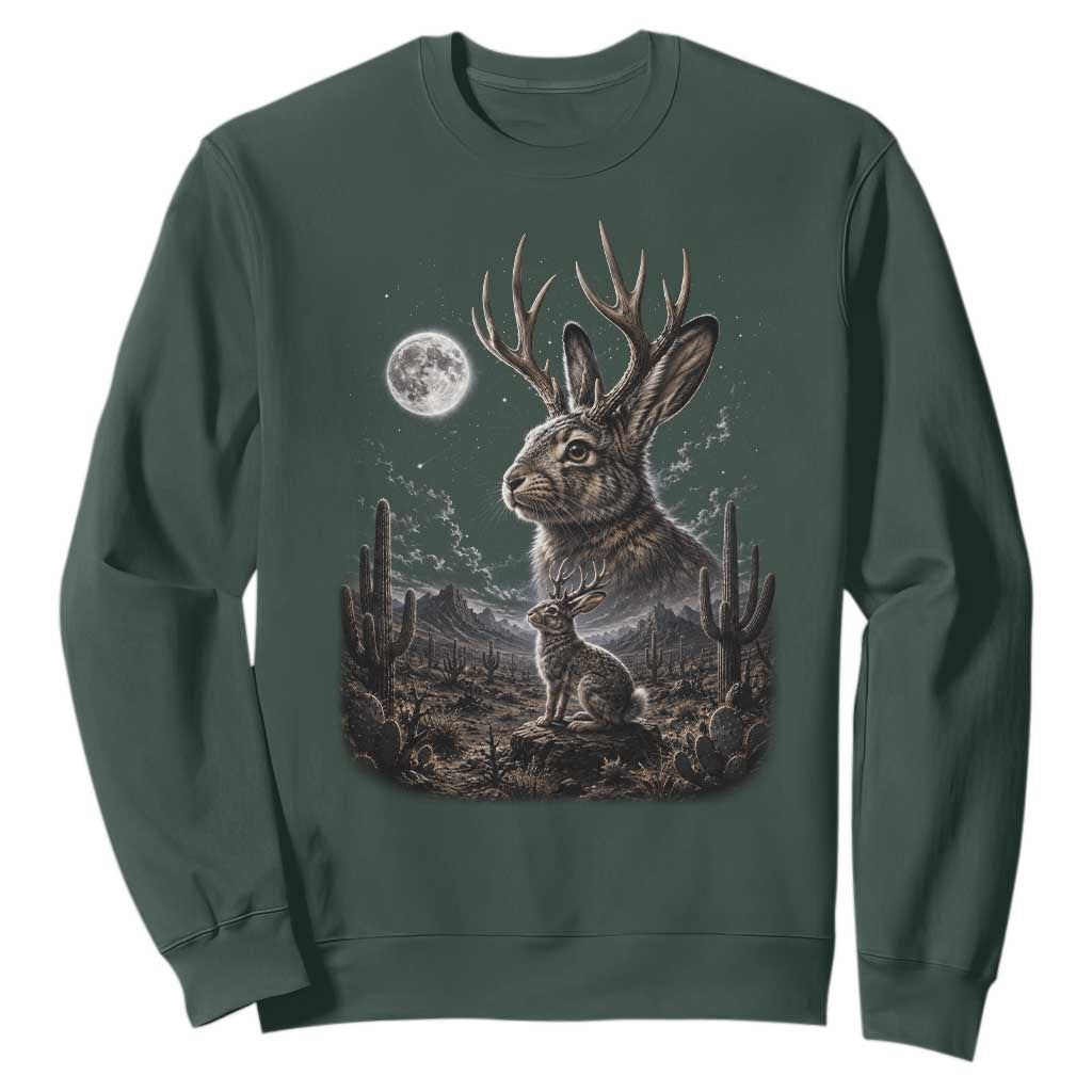 Mystical Jackalope Full Moon 90s Retro Sweatshirt Desert Cactus Cryptid Horned Rabbit Aesthetic Vintage Nature Graphic