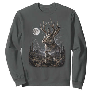 Mystical Jackalope Full Moon 90s Retro Sweatshirt Desert Cactus Cryptid Horned Rabbit Aesthetic Vintage Nature Graphic