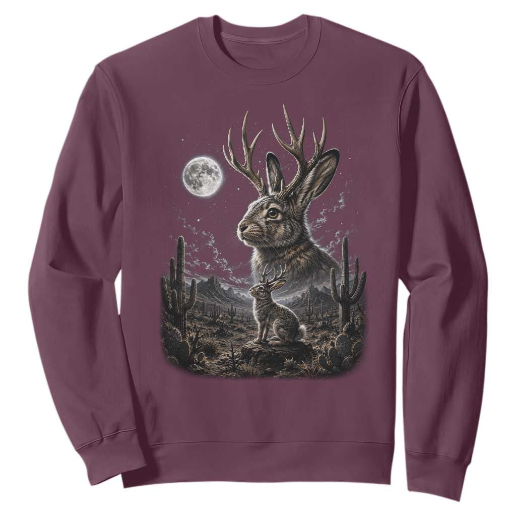 Mystical Jackalope Full Moon 90s Retro Sweatshirt Desert Cactus Cryptid Horned Rabbit Aesthetic Vintage Nature Graphic