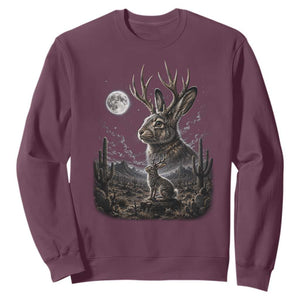 Mystical Jackalope Full Moon 90s Retro Sweatshirt Desert Cactus Cryptid Horned Rabbit Aesthetic Vintage Nature Graphic