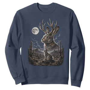Mystical Jackalope Full Moon 90s Retro Sweatshirt Desert Cactus Cryptid Horned Rabbit Aesthetic Vintage Nature Graphic