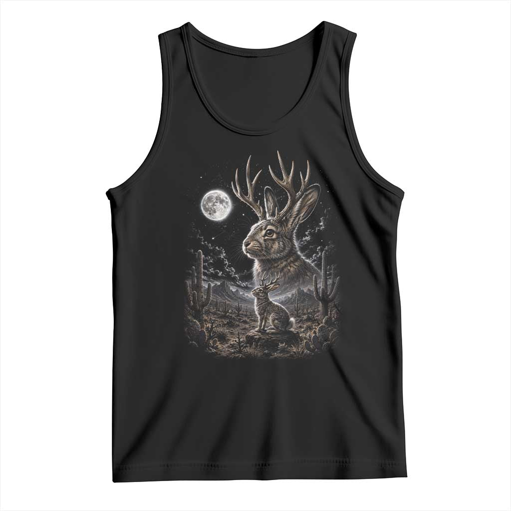 Mystical Jackalope Full Moon 90s Retro Tank Top Desert Cactus Cryptid Horned Rabbit Aesthetic Vintage Nature Graphic