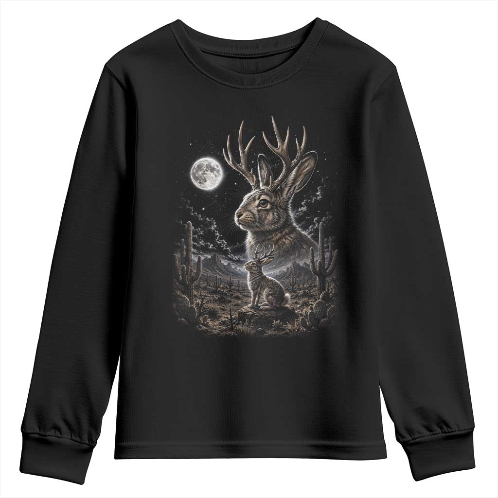 Mystical Jackalope Full Moon 90s Retro Youth Sweatshirt Desert Cactus Cryptid Horned Rabbit Aesthetic Vintage Nature Graphic
