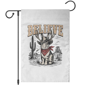 Believe Jackalope Cowboy Garden Flag Vintage Western Cryptid Rabbit Bunny Graphic