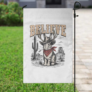 Believe Jackalope Cowboy Garden Flag Vintage Western Cryptid Rabbit Bunny Graphic