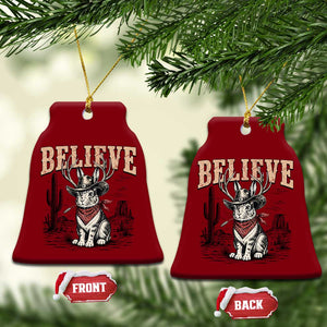 Believe Jackalope Cowboy Ceramic Ornament Vintage Western Cryptid Rabbit Bunny Graphic