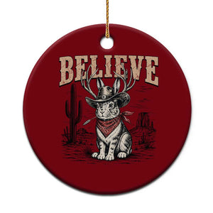 Believe Jackalope Cowboy Ceramic Ornament Vintage Western Cryptid Rabbit Bunny Graphic