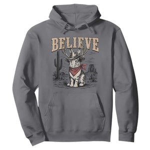 Believe Jackalope Cowboy Hoodie Vintage Western Cryptid Rabbit Bunny Graphic